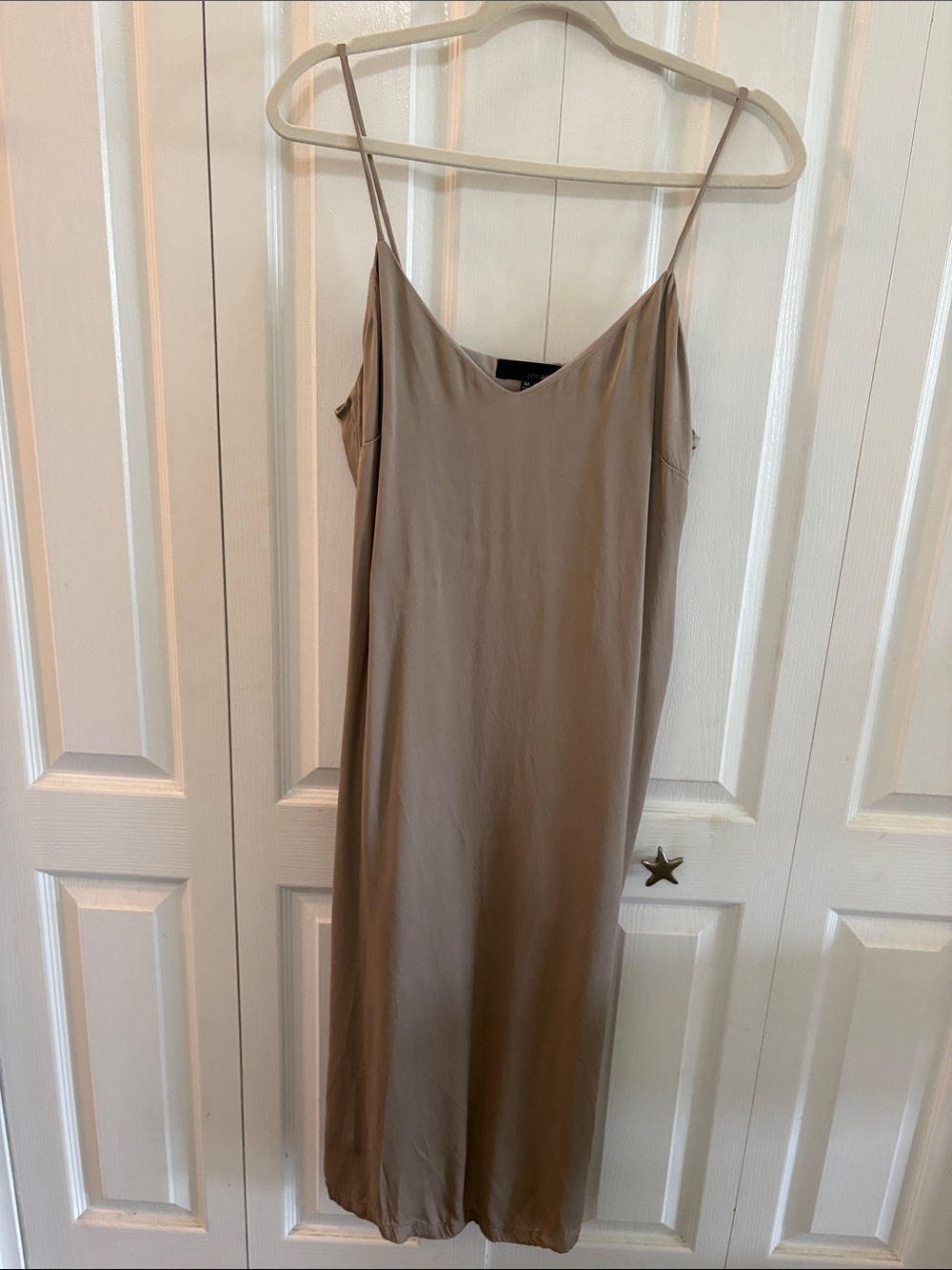 Women's Slip Midi Dress in Taupe — Minimal Spaghetti Strap Style